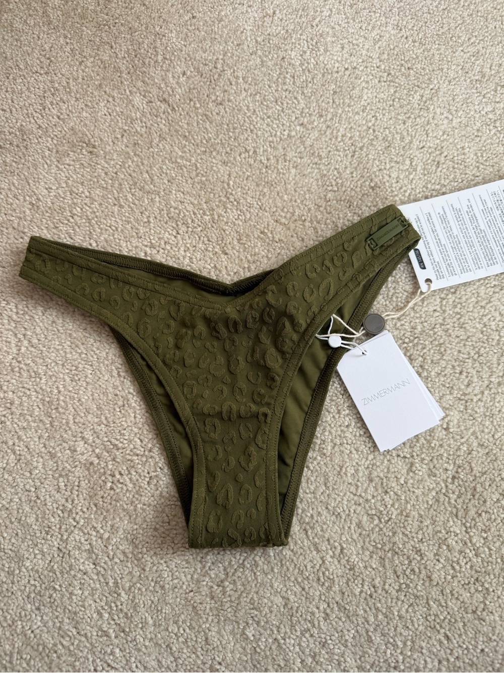 Zimmermann Army Green Textured Leopard Print Bikini Bottoms